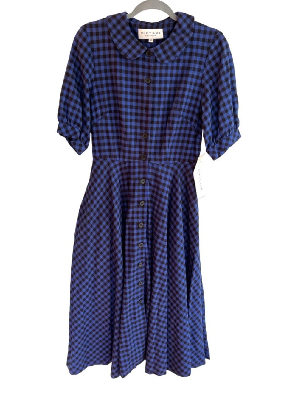 NWT Clotilde NY Sze 4 Blue Black Checkered Gingham Maxi Dress Cotton Cottagecore